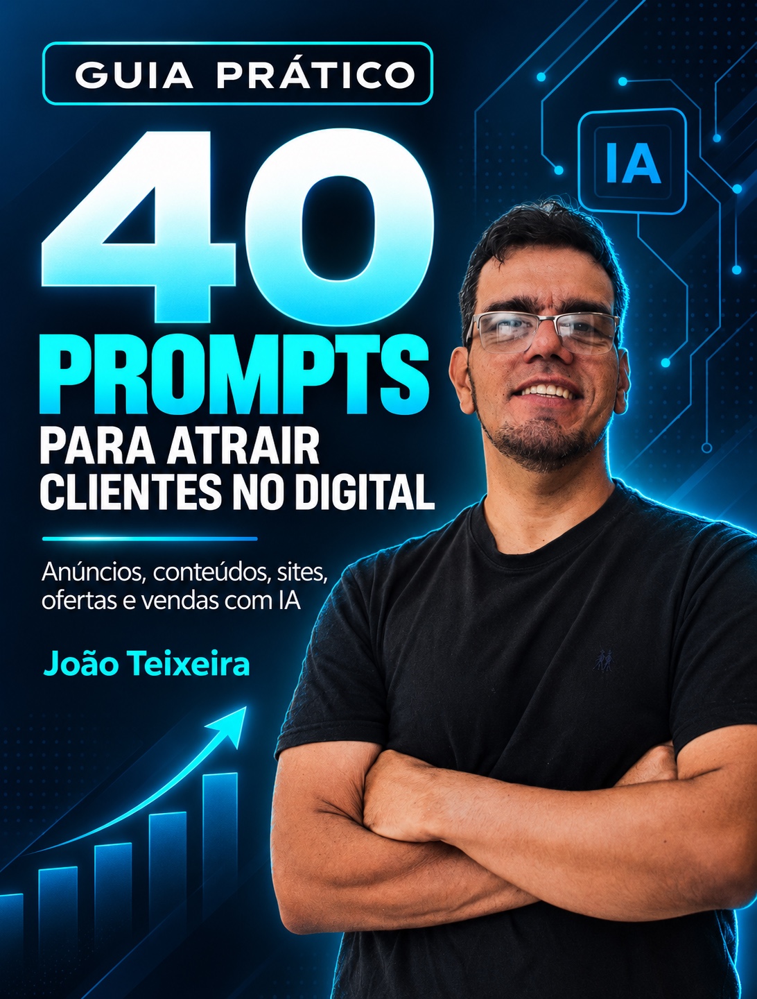 Capa do ebook: Guia prático, 40 prompts para atrair clientes no digital, por João Teixeira